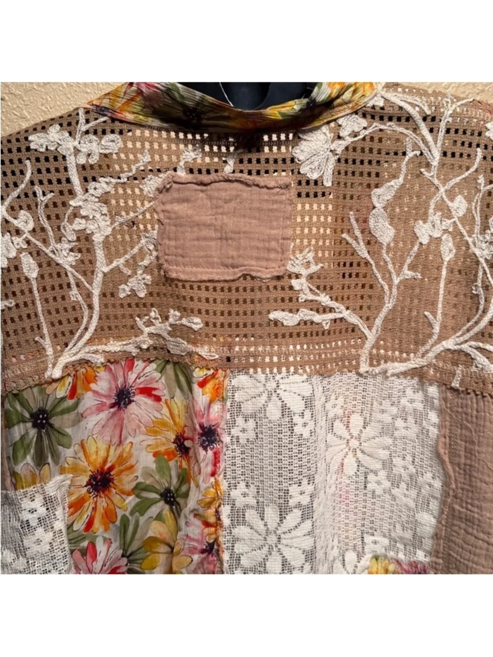 🌸POL Floral Patchwork Kimono Cardigan - Beige & Yellow Large P003